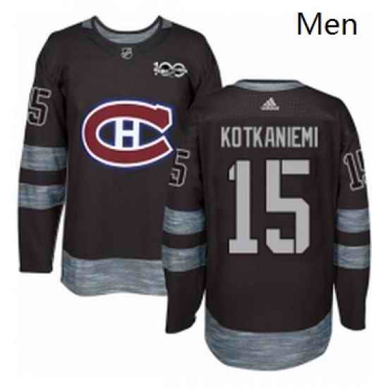Mens Adidas Montreal Canadiens 15 Jesperi Kotkaniemi Authentic Black 1917 2017 100th Anniversary NHL Jersey